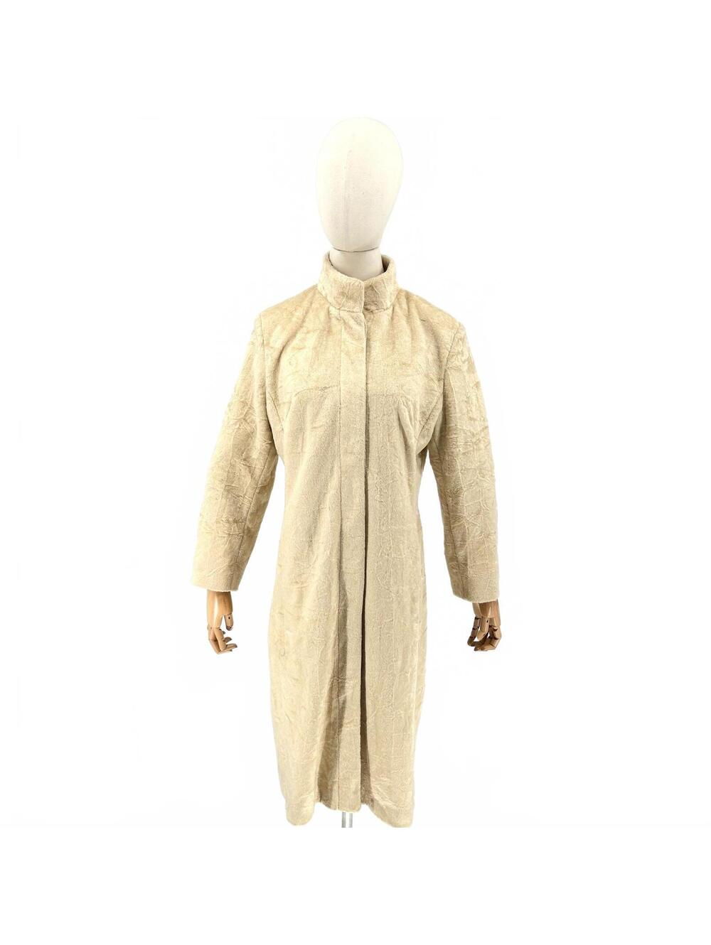 Vintage 90s Alpine Studio Cream Faux Fur Longline Coat